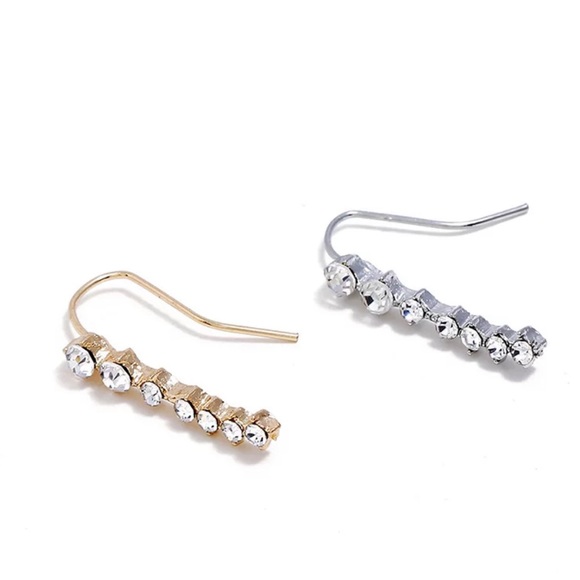 Silver Rhinestone Ear Climbers - Picture 5 of 7